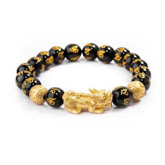 2 Black Obsidian Feng Shui Wealth Bracelets with Pi Xiu - Picture 6 of 9
